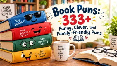Book puns 333+ funny, clever, and family-friendly puns with playful books in a cozy library