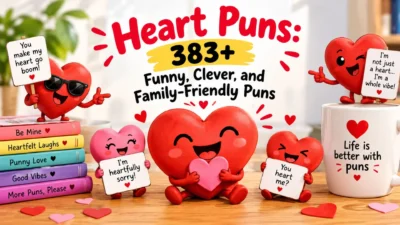 Heart puns 383+ with cute heart characters sharing funny, clever, and family-friendly jokes